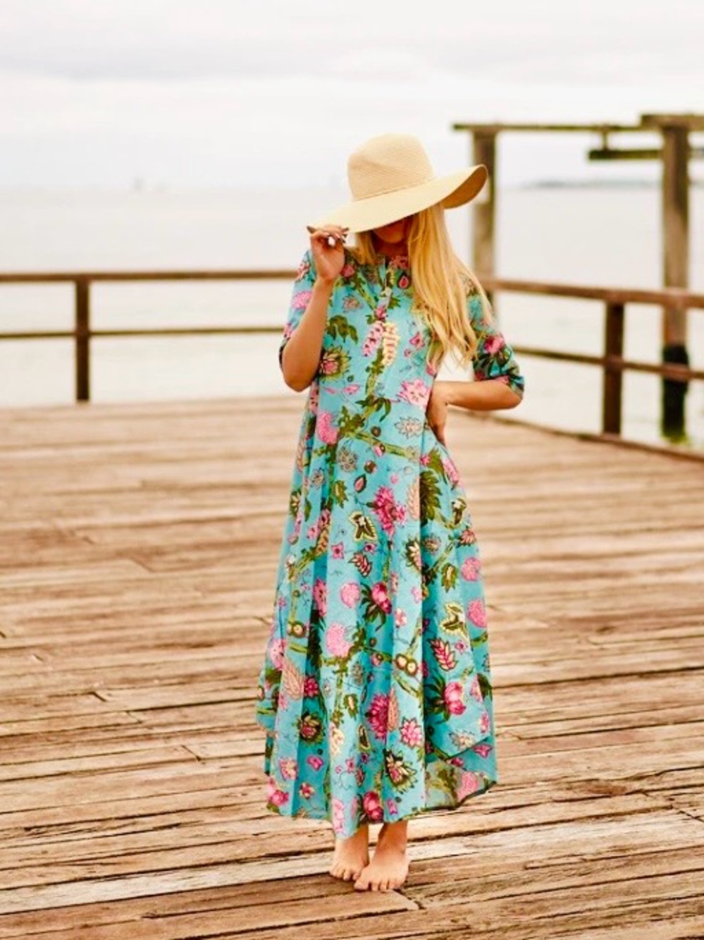 Blue Floral Maxi linen Dress